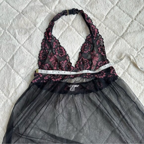 Victoria's Secret | Silver Label Black Chiffon Floral Babydoll | Size Medium - Picture 11 of 12